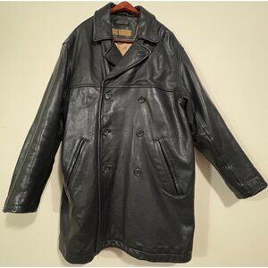 Andrew Marc New York Double Breasted Leather Soft Lined Coat jacket sz L black